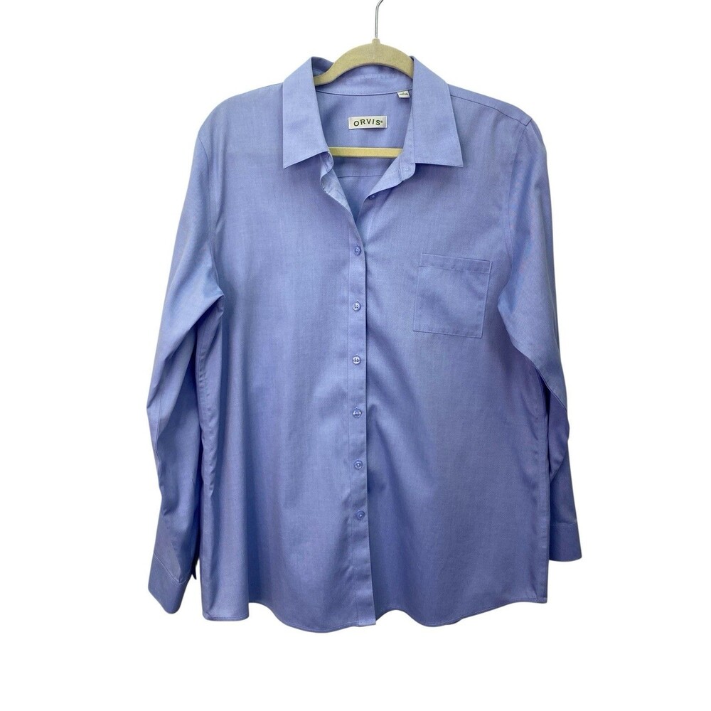 Orvis Shirt Womens 18 Blue 100% Cotton Collared Button Front Long Sleeve Top